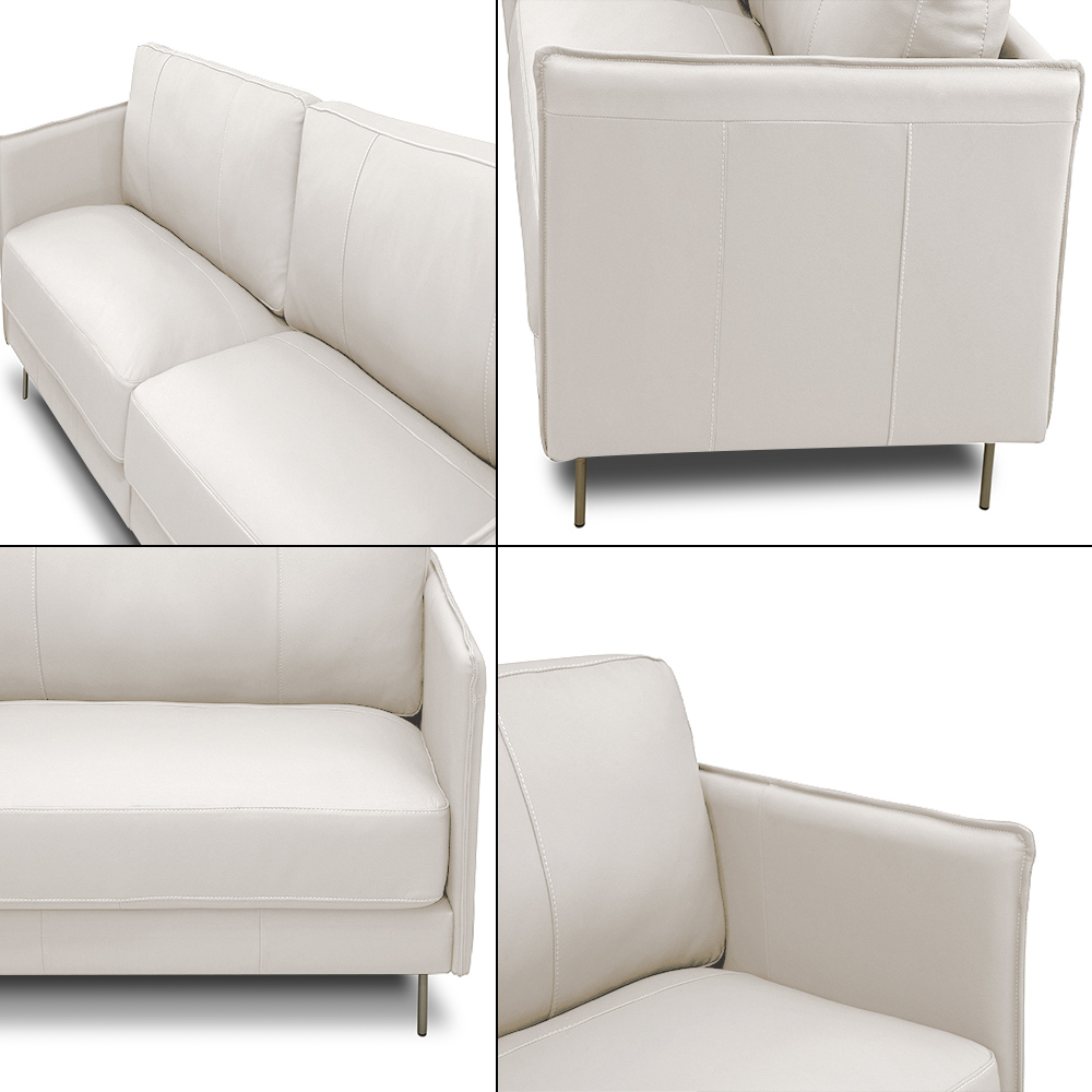 Sofá Decorativo Anthony 3 Lugares Sala de estar 240cm Pés em Aço Couro Off White G88 - Gran Belo