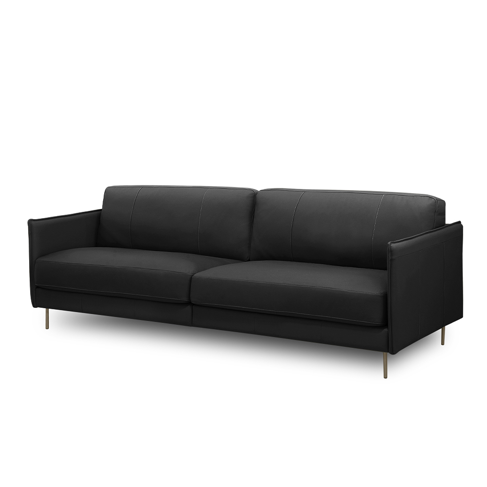 Sofá Decorativo Anthony 3 Lugares Sala de estar 240cm Pés em Aço Couro Preto G88 - Gran Belo