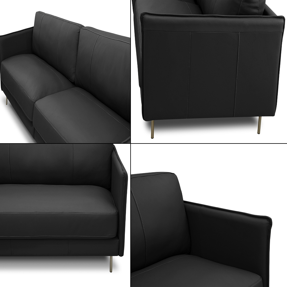 Sofá Decorativo Anthony 3 Lugares Sala de estar 240cm Pés em Aço Couro Preto G88 - Gran Belo