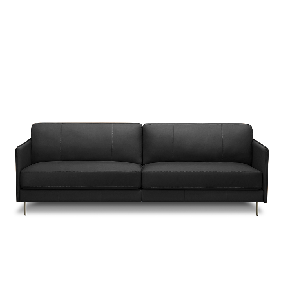 Sofá Decorativo Anthony 3 Lugares Sala de estar 240cm Pés em Aço Couro Preto G88 - Gran Belo
