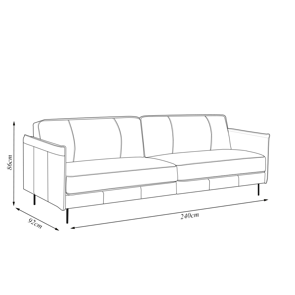 Sofá Decorativo Anthony 3 Lugares Sala de estar 240cm Pés em Aço Couro Verde Musgo G88 - Gran Belo
