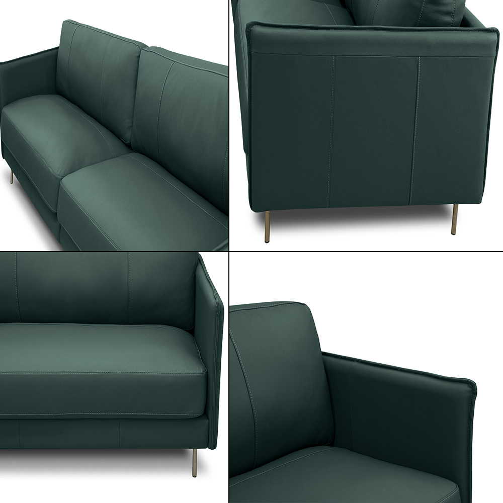 Sofá Decorativo Anthony 3 Lugares Sala de estar 240cm Pés em Aço Couro Verde Musgo G88 - Gran Belo