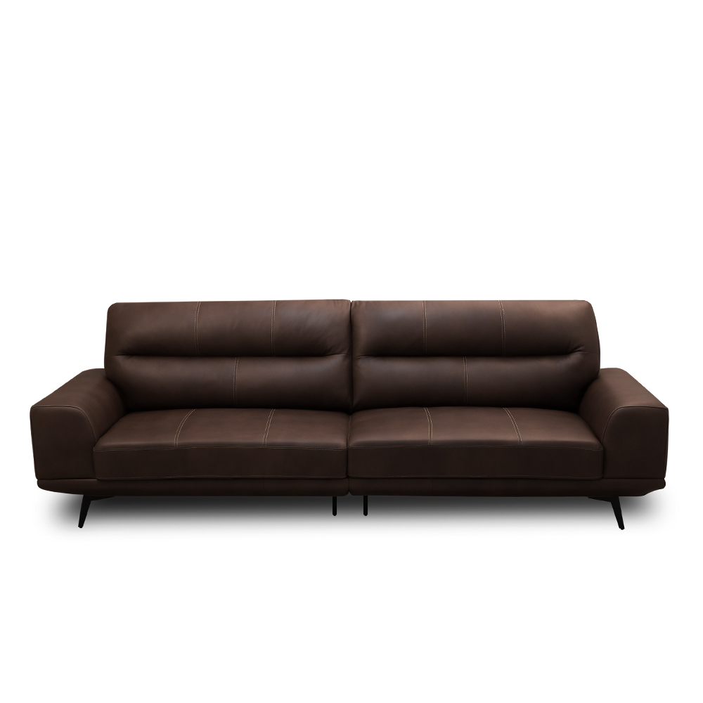 Sofá Decorativo Ashton 3 Lugares Sala de estar 216cm Pés em Aço Couro Marrom Chocolate G88 - Gran Belo