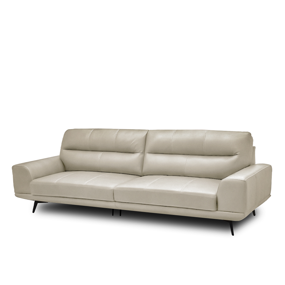 Sofá Decorativo Ashton 3 Lugares Sala de estar 236cm Pés em Aço Couro Bege G88 - Gran Belo