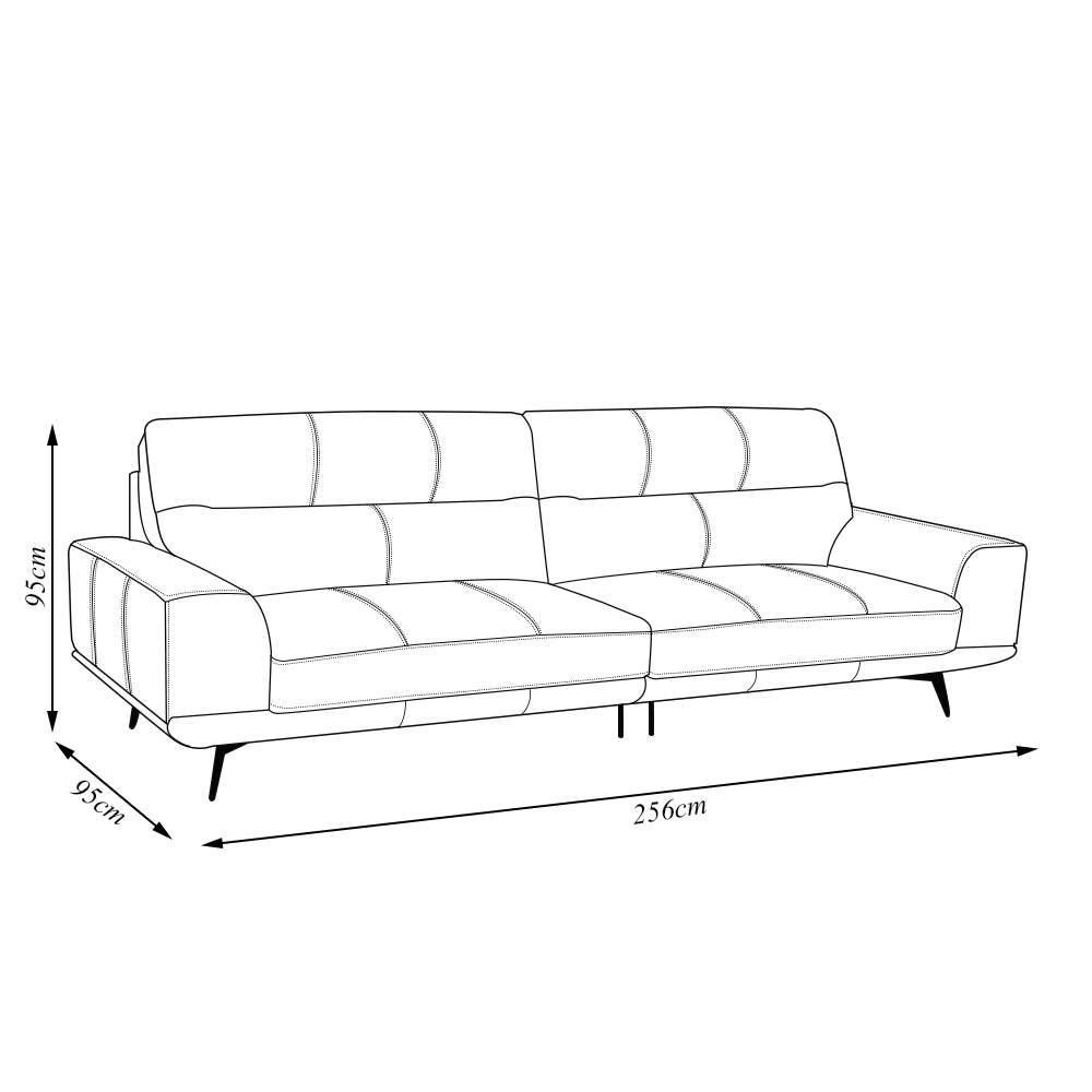 Sofá Decorativo Ashton 3 Lugares Sala de estar 256cm Pés em Aço Couro Avelã G88 - Gran Belo
