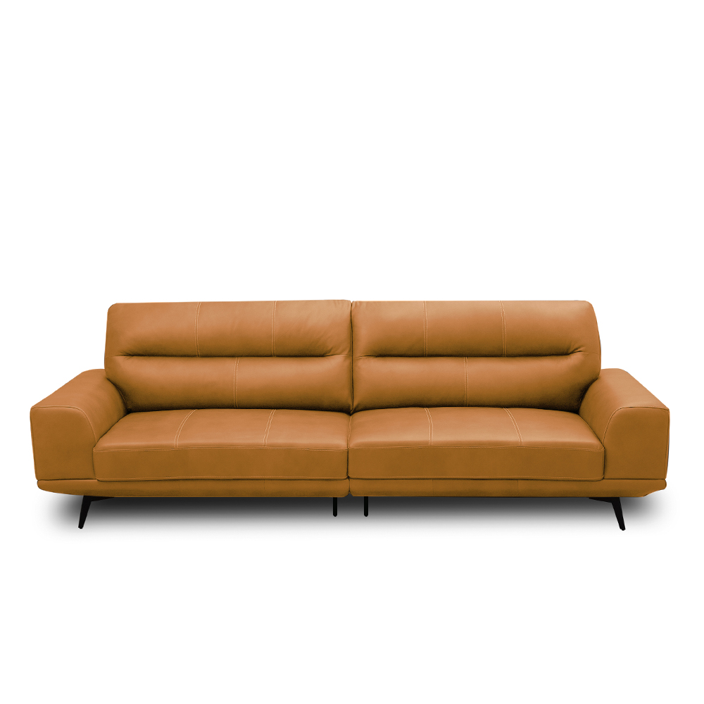 Sofá Decorativo Ashton 3 Lugares Sala de estar 256cm Pés em Aço Couro Caramelo G88 - Gran Belo