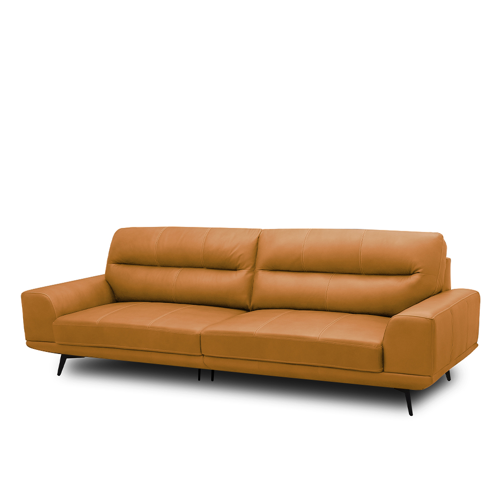 Sofá Decorativo Ashton 3 Lugares Sala de estar 256cm Pés em Aço Couro Caramelo G88 - Gran Belo
