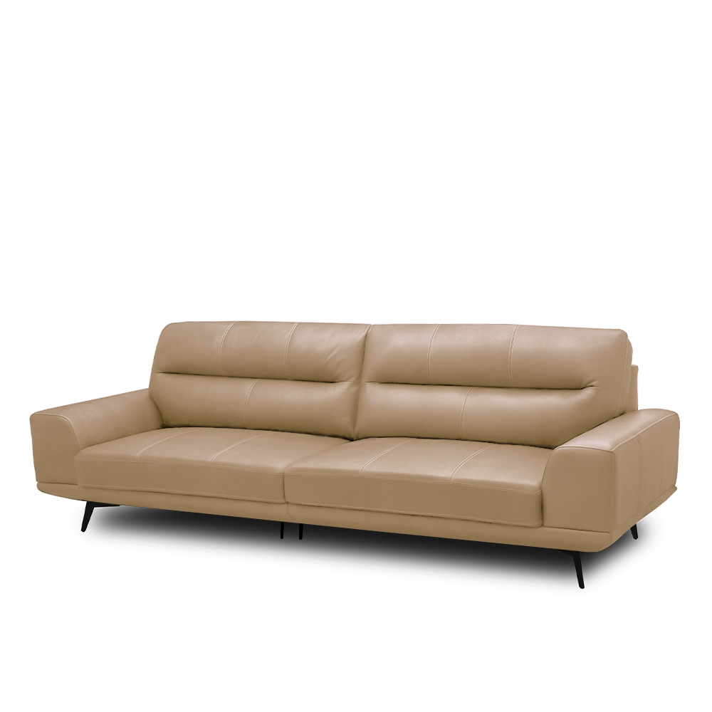 Sofá Decorativo Ashton 3 Lugares Sala de estar 256cm Pés em Aço Couro Nude G88 - Gran Belo