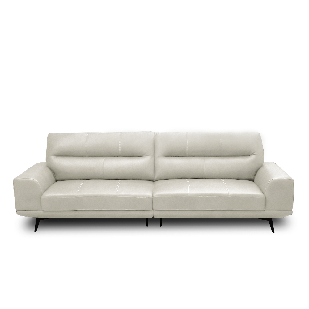 Sofá Decorativo Ashton 3 Lugares Sala de estar 256cm Pés em Aço Couro Off White G88 - Gran Belo