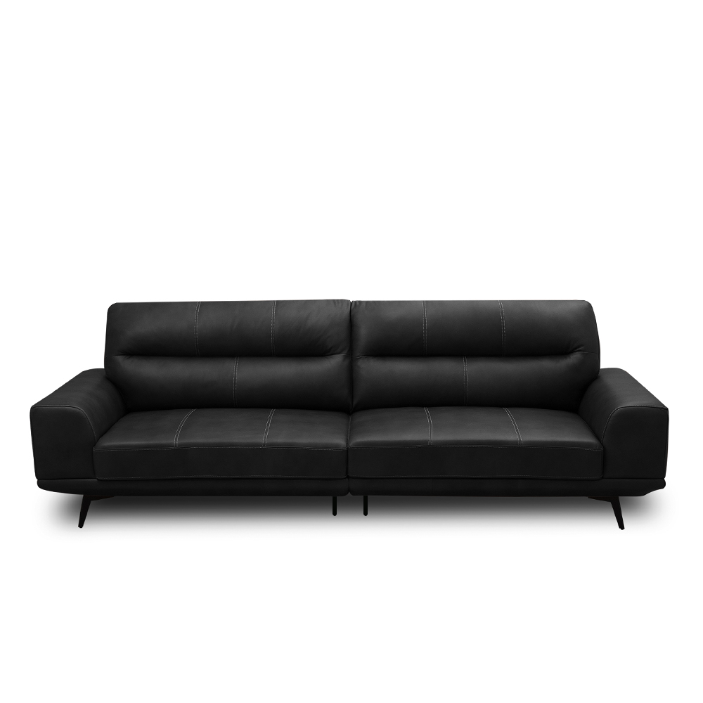 Sofá Decorativo Ashton 3 Lugares Sala de estar 256cm Pés em Aço Couro Preto G88 - Gran Belo