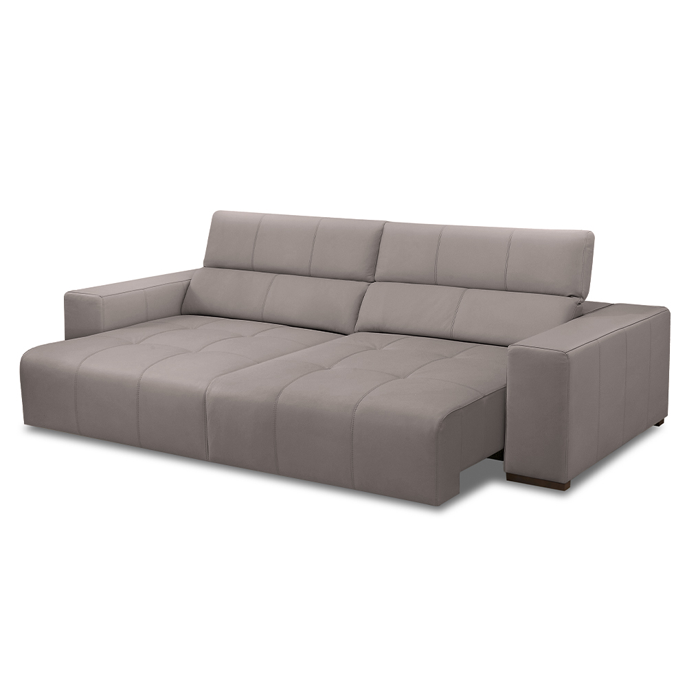 Sofá Decorativo Barbosa 3 Lugares Sala de estar 250cm Reclinável e Retrátil Couro Avelã G88 - Gran Belo