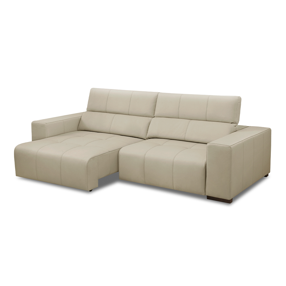 Sofá Decorativo Barbosa 3 Lugares Sala de estar 250cm Reclinável e Retrátil Couro Bege G88 - Gran Belo