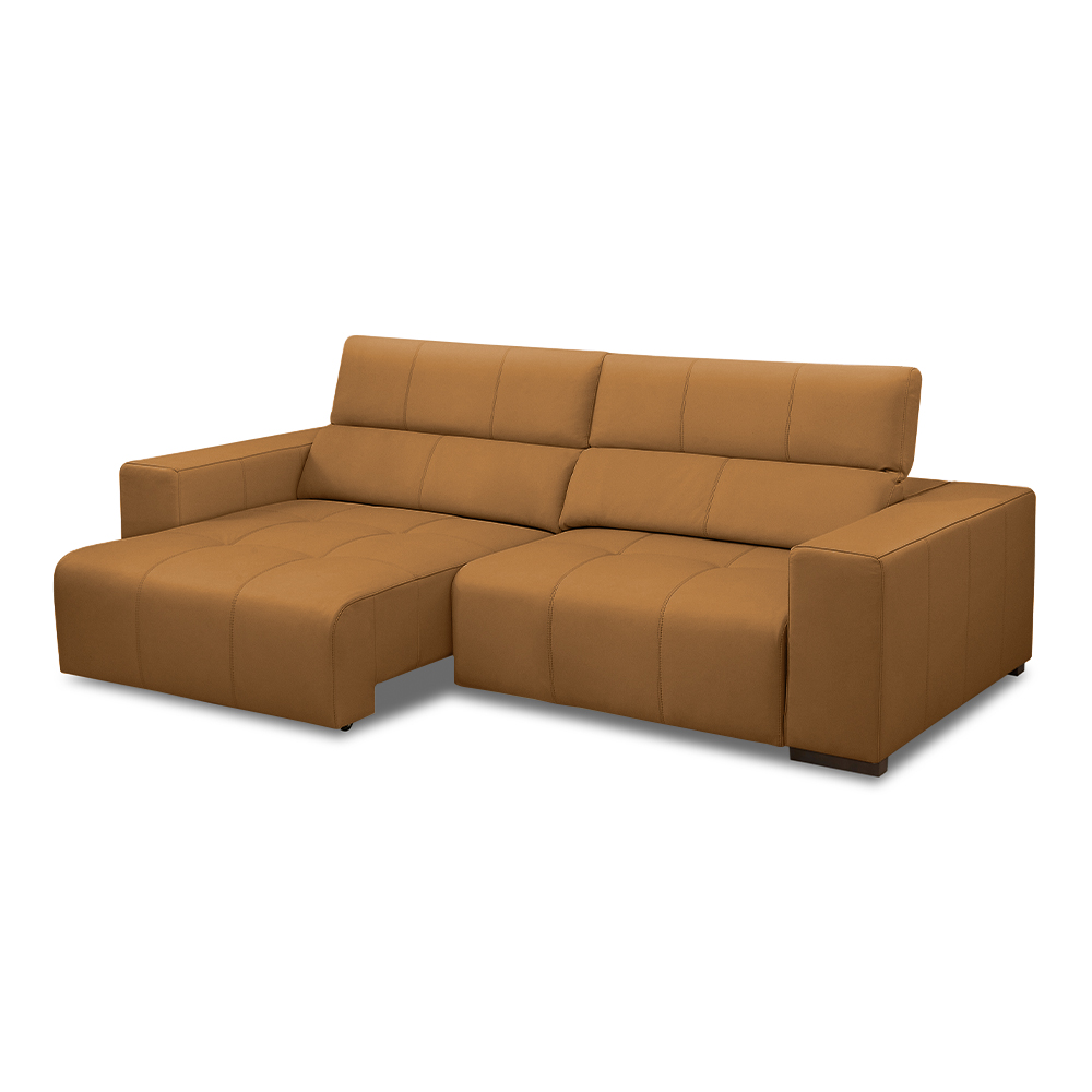 Sofá Decorativo Barbosa 3 Lugares Sala de estar 250cm Reclinável e Retrátil Couro Caramelo G88 - Gran Belo