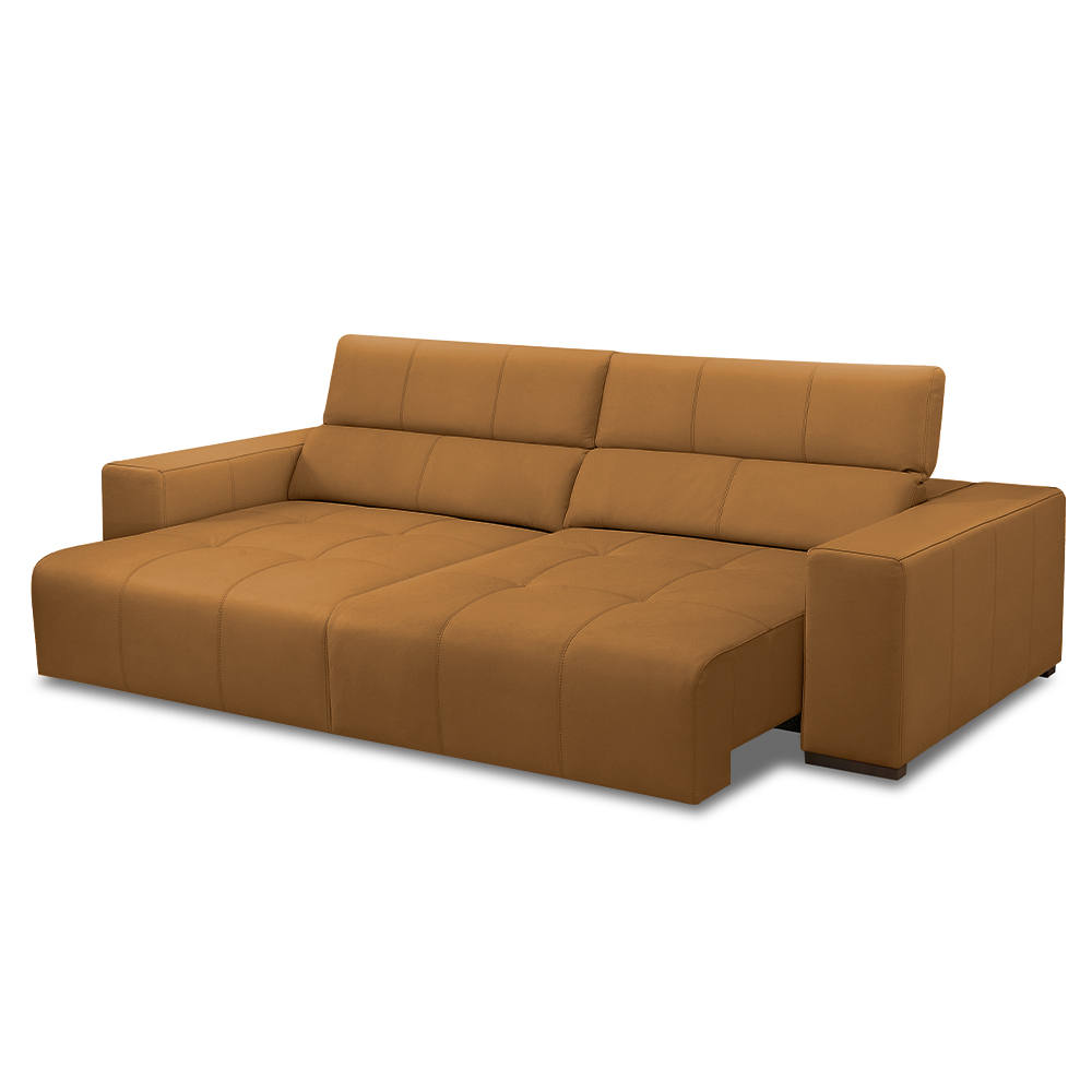 Sofá Decorativo Barbosa 3 Lugares Sala de estar 250cm Reclinável e Retrátil Couro Caramelo G88 - Gran Belo