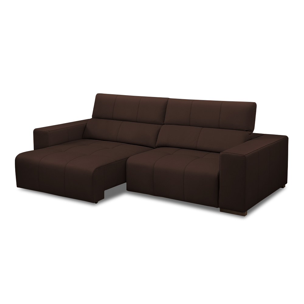 Sofá Decorativo Barbosa 3 Lugares Sala de estar 250cm Reclinável e Retrátil Couro Marrom Chocolate G88 - Gran Belo