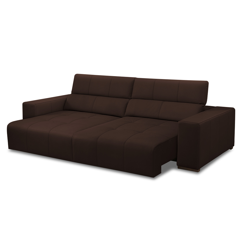 Sofá Decorativo Barbosa 3 Lugares Sala de estar 250cm Reclinável e Retrátil Couro Marrom Chocolate G88 - Gran Belo