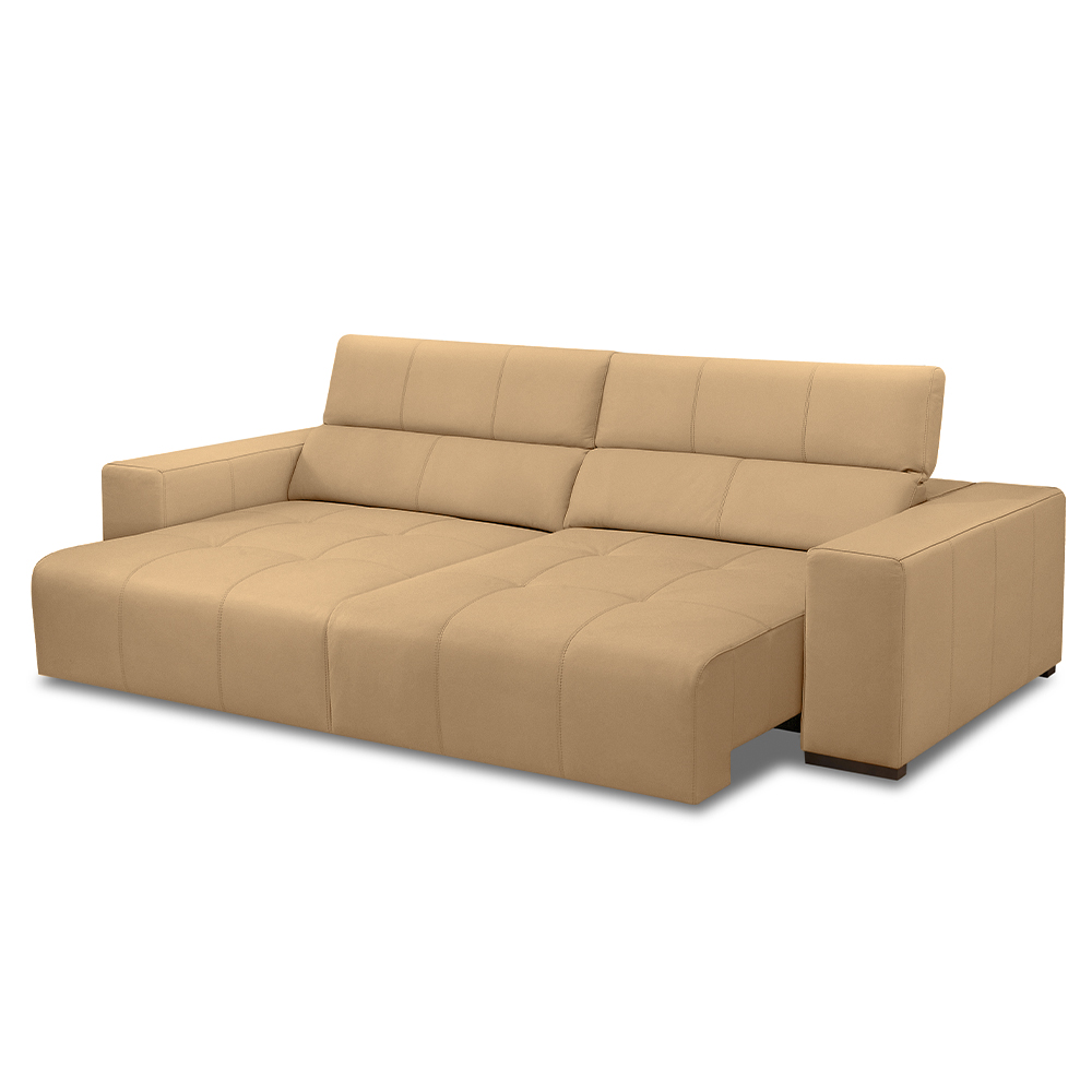 Sofá Decorativo Barbosa 3 Lugares Sala de estar 250cm Reclinável e Retrátil Couro Nude G88 - Gran Belo