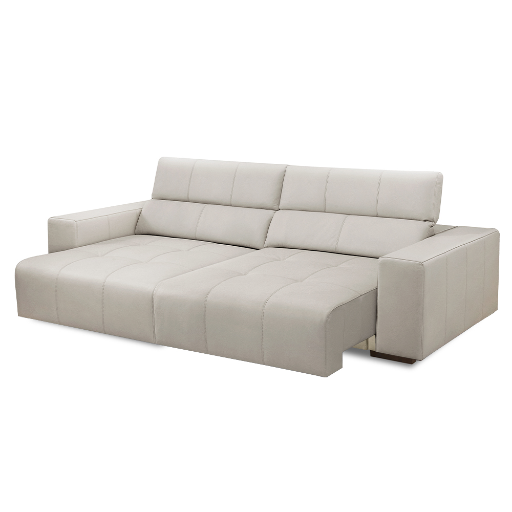Sofá Decorativo Barbosa 3 Lugares Sala de estar 250cm Reclinável e Retrátil Couro Off White G88 - Gran Belo