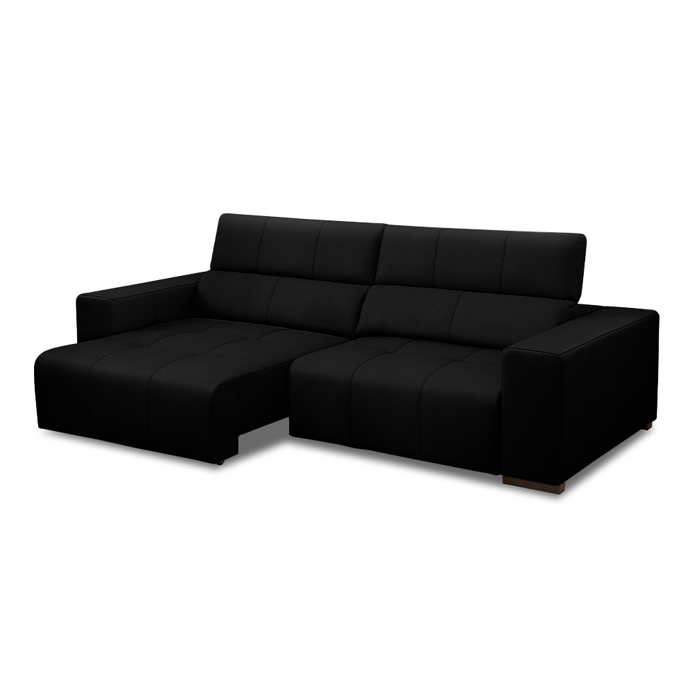 Sofá Decorativo Barbosa 3 Lugares Sala de estar 250cm Reclinável e Retrátil Couro Preto G88 - Gran Belo