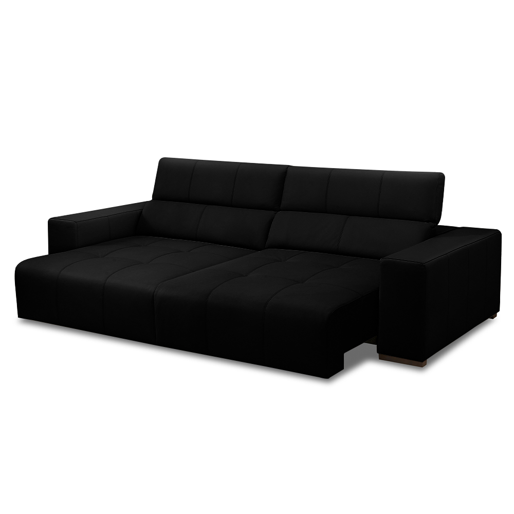 Sofá Decorativo Barbosa 3 Lugares Sala de estar 250cm Reclinável e Retrátil Couro Preto G88 - Gran Belo