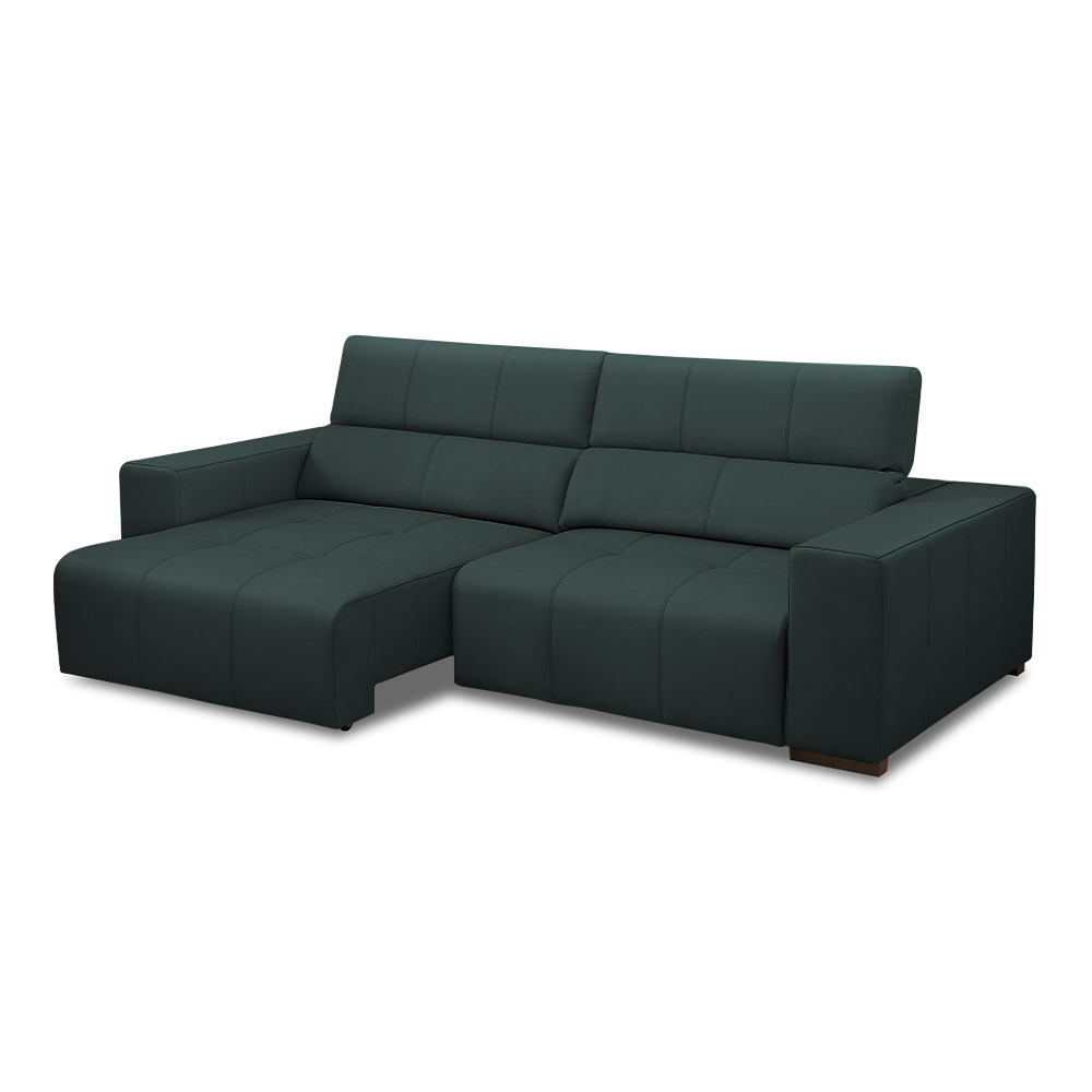 Sofá Decorativo Barbosa 3 Lugares Sala de estar 250cm Reclinável e Retrátil Couro Verde Musgo G88 - Gran Belo
