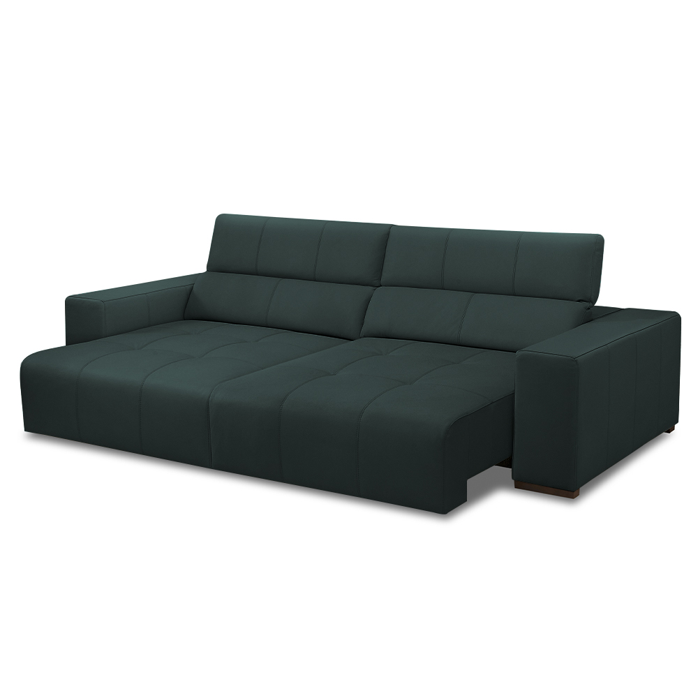 Sofá Decorativo Barbosa 3 Lugares Sala de estar 250cm Reclinável e Retrátil Couro Verde Musgo G88 - Gran Belo
