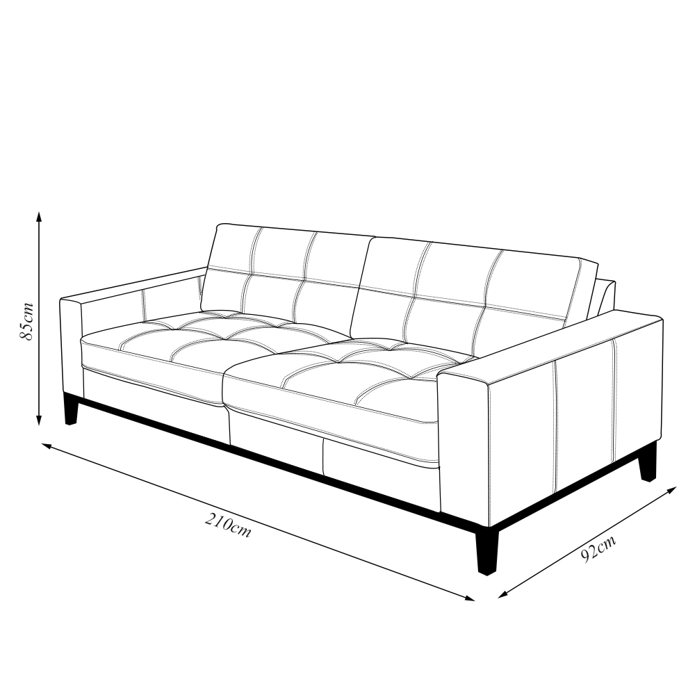 Sofá Decorativo Bruno 3 Lugares Sala de estar 210cm Pés em Madeira Couro Caramelo Manchado G88 - Gran Belo