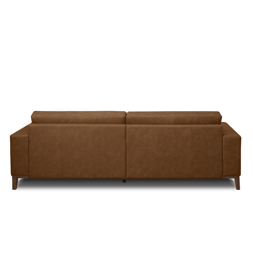 Sofá Decorativo Bruno 3 Lugares Sala de estar 210cm Pés em Madeira Couro Marrom Claro Manchado G88 - Gran Belo