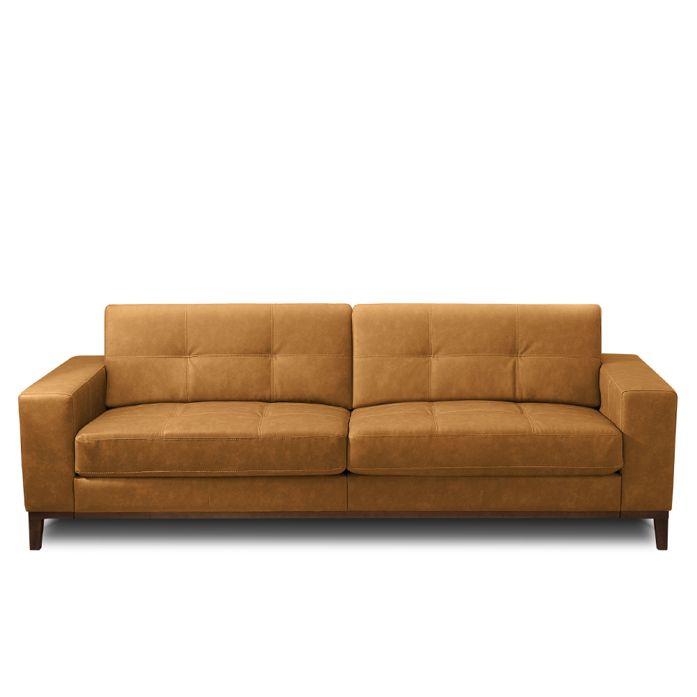 Sofá Decorativo Bruno 3 Lugares Sala de estar 240cm Pés em Madeira Couro Caramelo Manchado G88 - Gran Belo