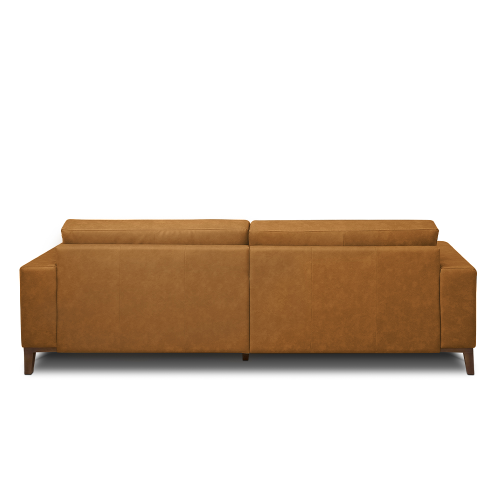 Sofá Decorativo Bruno 3 Lugares Sala de estar 240cm Pés em Madeira Couro Caramelo Manchado G88 - Gran Belo