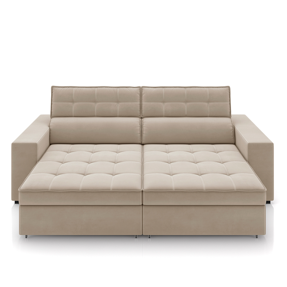 Sofá Decorativo Hugo 2 Lugares 208cm Reclinável e Retrátil Veludo Bege G45 - Gran Belo