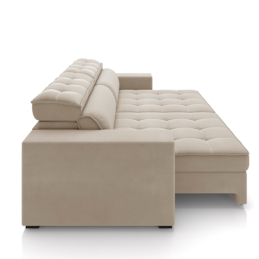 Sofá Decorativo Hugo 2 Lugares 208cm Reclinável e Retrátil Veludo Bege G45 - Gran Belo