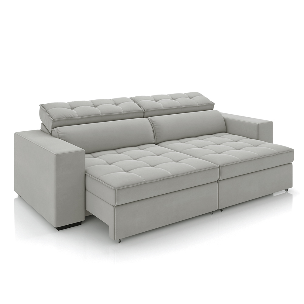 Sofá Decorativo Hugo 2 Lugares 208cm Reclinável e Retrátil Veludo Cinza Claro G45 - Gran Belo