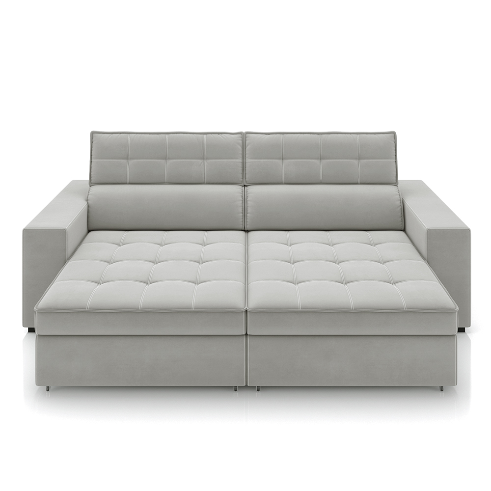 Sofá Decorativo Hugo 2 Lugares 208cm Reclinável e Retrátil Veludo Cinza Claro G45 - Gran Belo