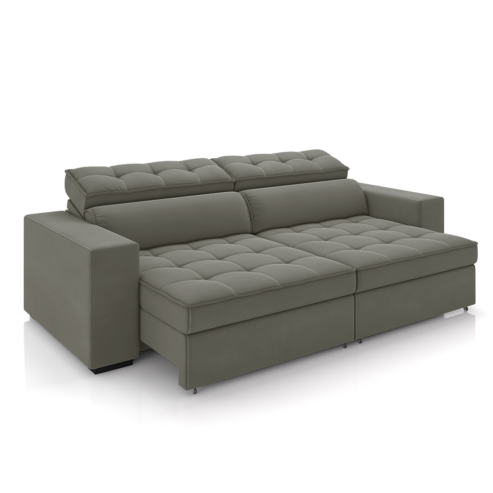 Sofá Decorativo Hugo 2 Lugares 208cm Reclinável e Retrátil Veludo Cinza G45 - Gran Belo