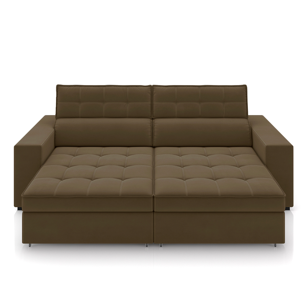 Sofá Decorativo Hugo 2 Lugares 208cm Reclinável e Retrátil Veludo Marrom G45 - Gran Belo
