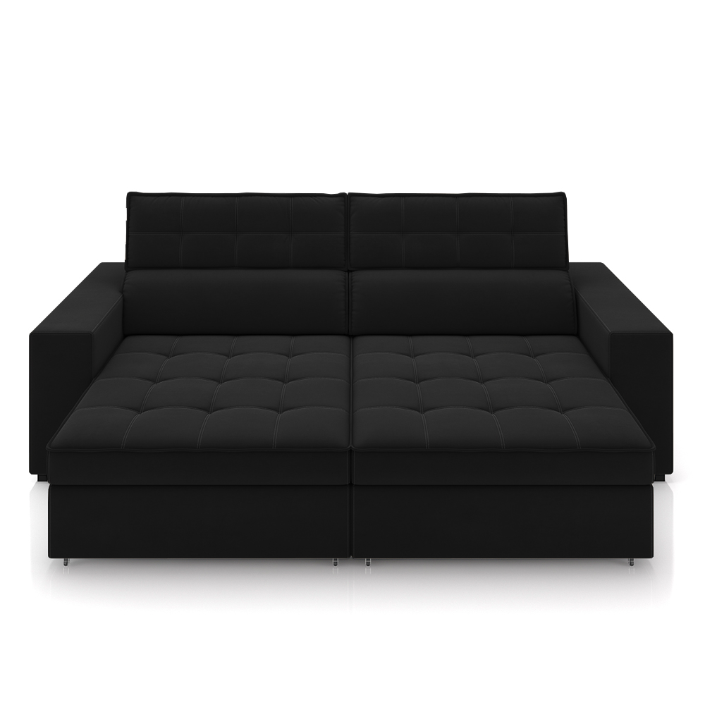 Sofá Decorativo Hugo 2 Lugares 208cm Reclinável e Retrátil Veludo Preto G45 - Gran Belo