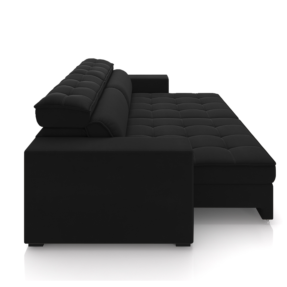 Sofá Decorativo Hugo 2 Lugares 208cm Reclinável e Retrátil Veludo Preto G45 - Gran Belo