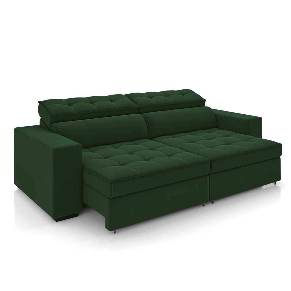 Sofá Decorativo Hugo 2 Lugares 208cm Reclinável e Retrátil Veludo Verde G45 - Gran Belo