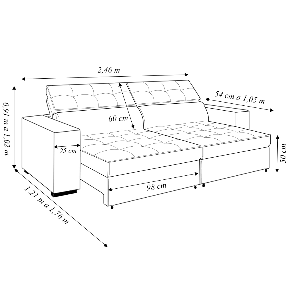 Sofá Decorativo Hugo 3 Lugares 246cm Reclinável e Retrátil Veludo Azul Marinho G45 - Gran Belo