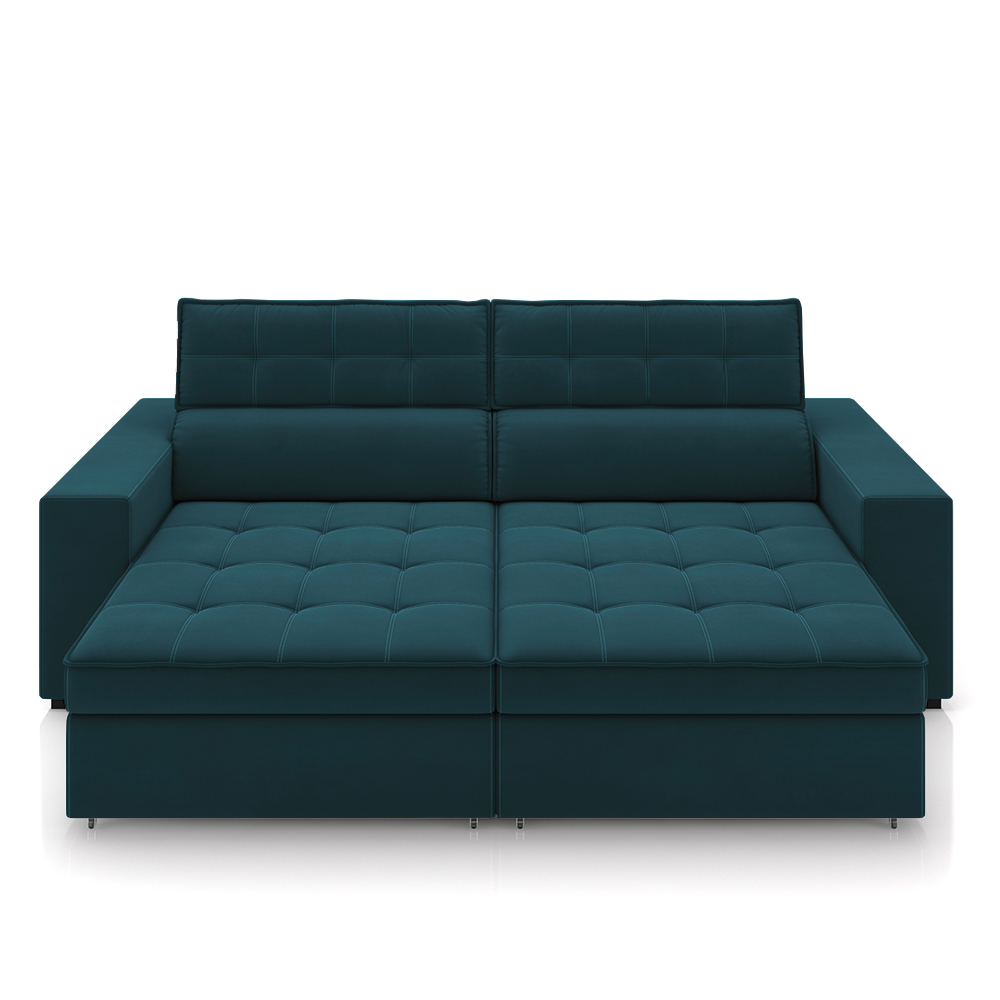 Sofá Decorativo Hugo 3 Lugares 246cm Reclinável e Retrátil Veludo Azul Marinho G45 - Gran Belo