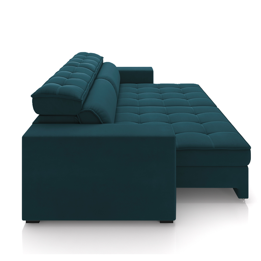 Sofá Decorativo Hugo 3 Lugares 246cm Reclinável e Retrátil Veludo Azul Marinho G45 - Gran Belo
