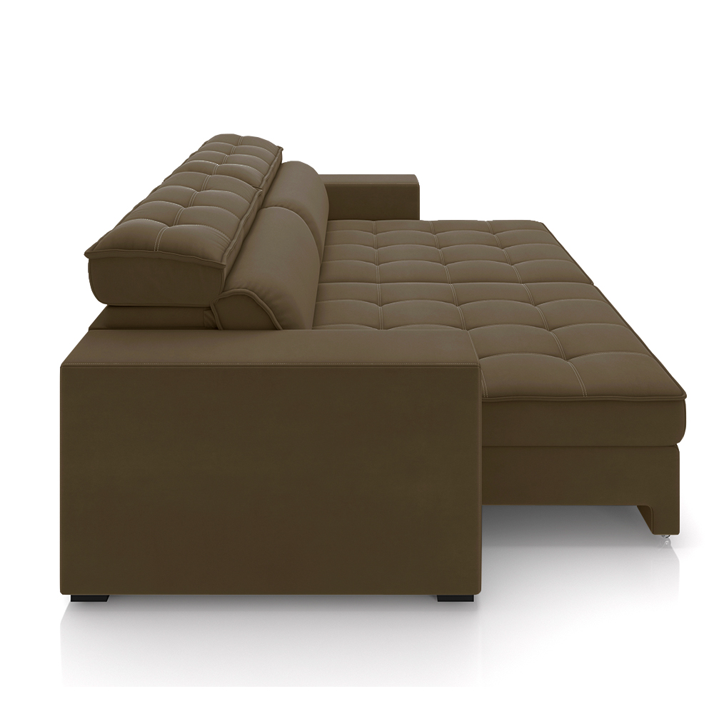 Sofá Decorativo Hugo 3 Lugares 246cm Reclinável e Retrátil Veludo Marrom G45 - Gran Belo