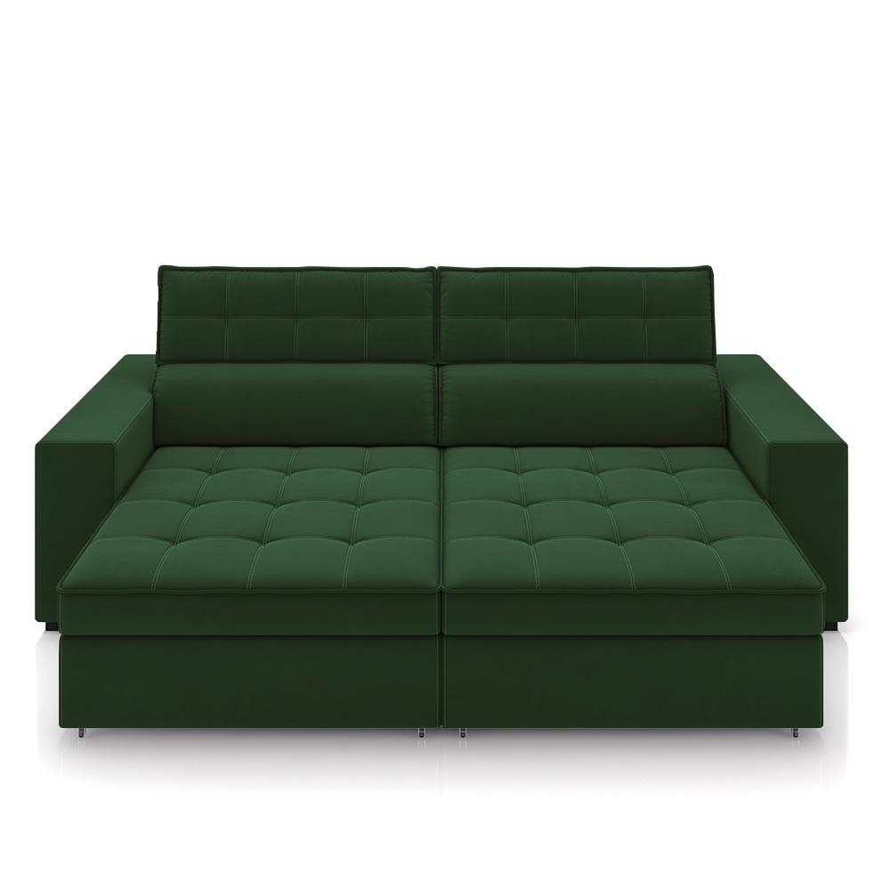 Sofá Decorativo Hugo 3 Lugares 246cm Reclinável e Retrátil Veludo Verde G45 - Gran Belo