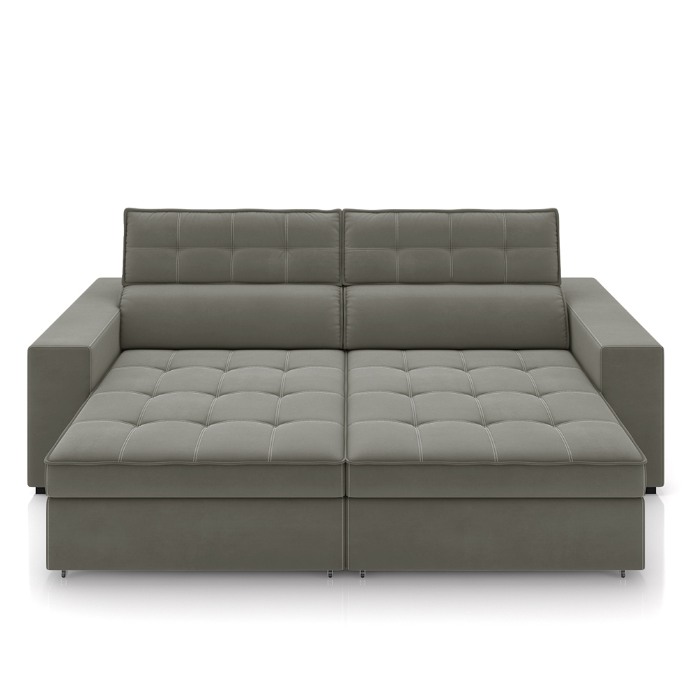 Sofá Decorativo Hugo 4 Lugares 246cm Reclinável e Retrátil Veludo Cinza G45 - Gran Belo