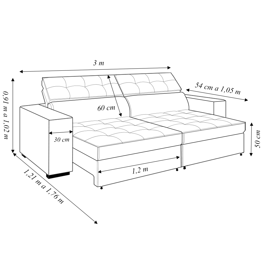 Sofá Decorativo Hugo 4 Lugares 300cm Reclinável e Retrátil Veludo Azul Marinho G45 - Gran Belo