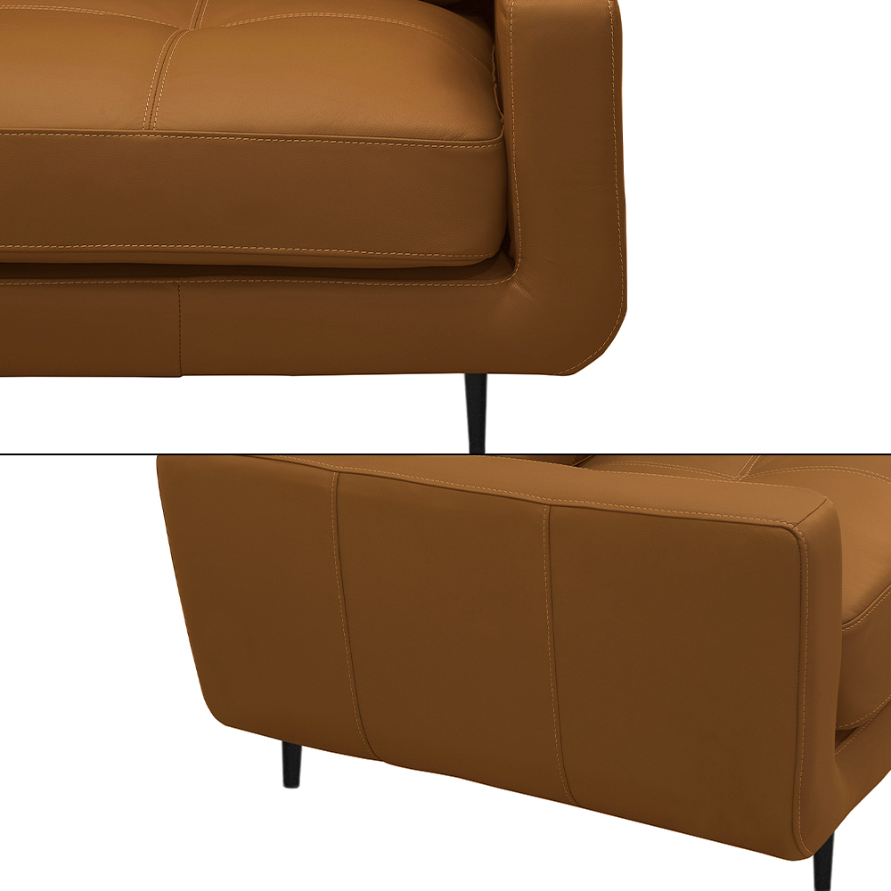 Sofá Decorativo Isaac 3 Lugares Sala de estar 210cm Pés em Aço Couro Caramelo G88 - Gran Belo