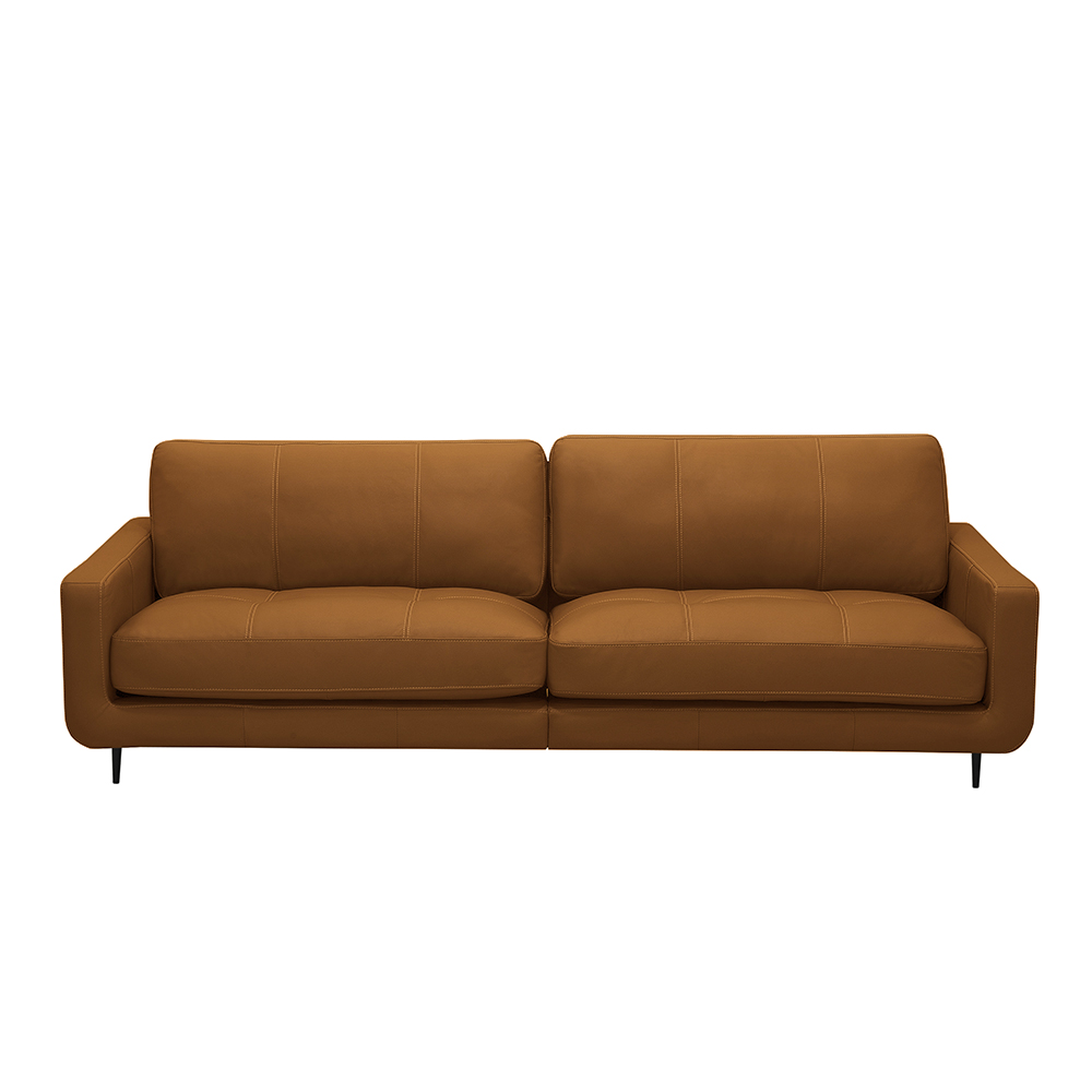 Sofá Decorativo Isaac 3 Lugares Sala de estar 210cm Pés em Aço Couro Caramelo G88 - Gran Belo