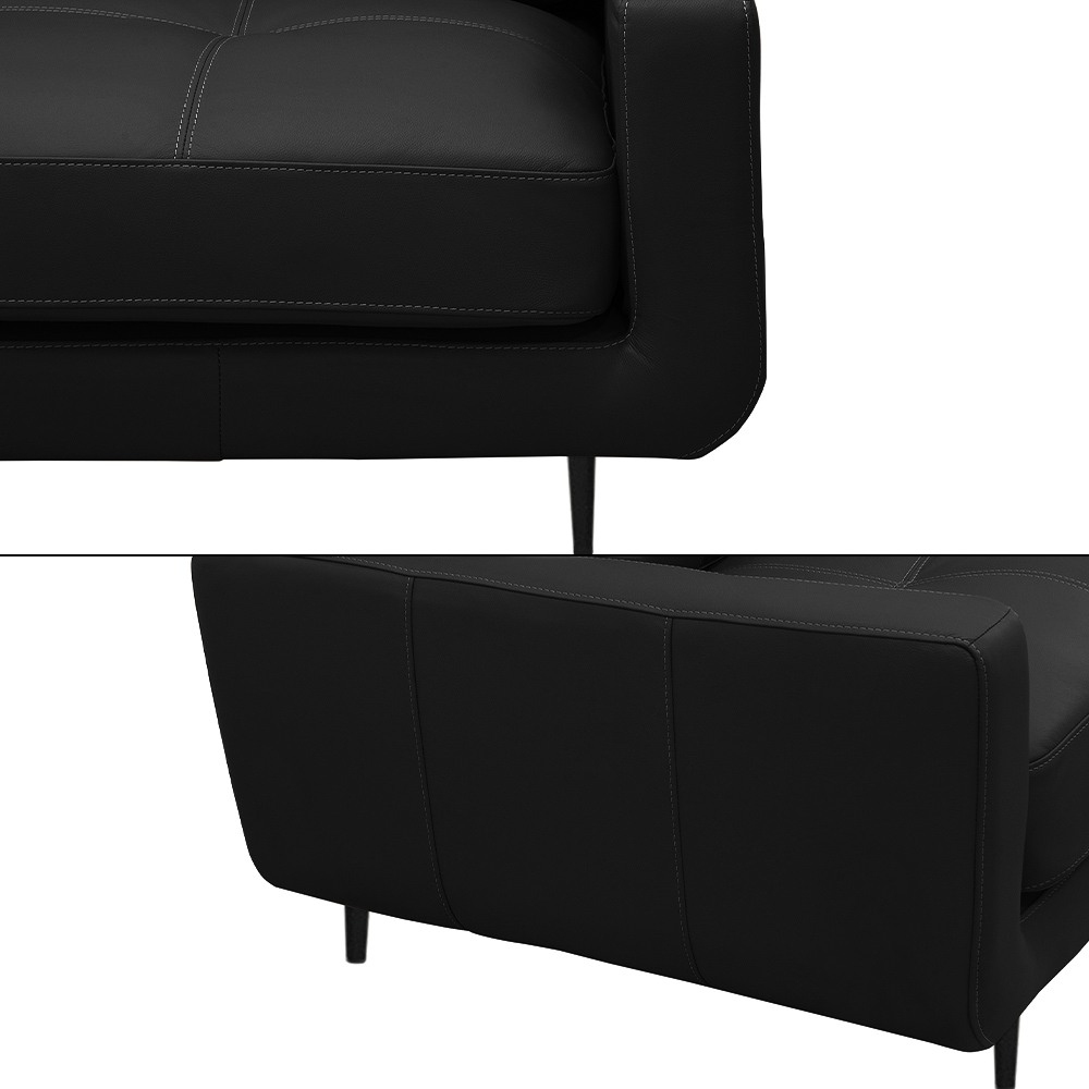 Sofá Decorativo Isaac 3 Lugares Sala de estar 210cm Pés em Aço Couro Preto G88 - Gran Belo