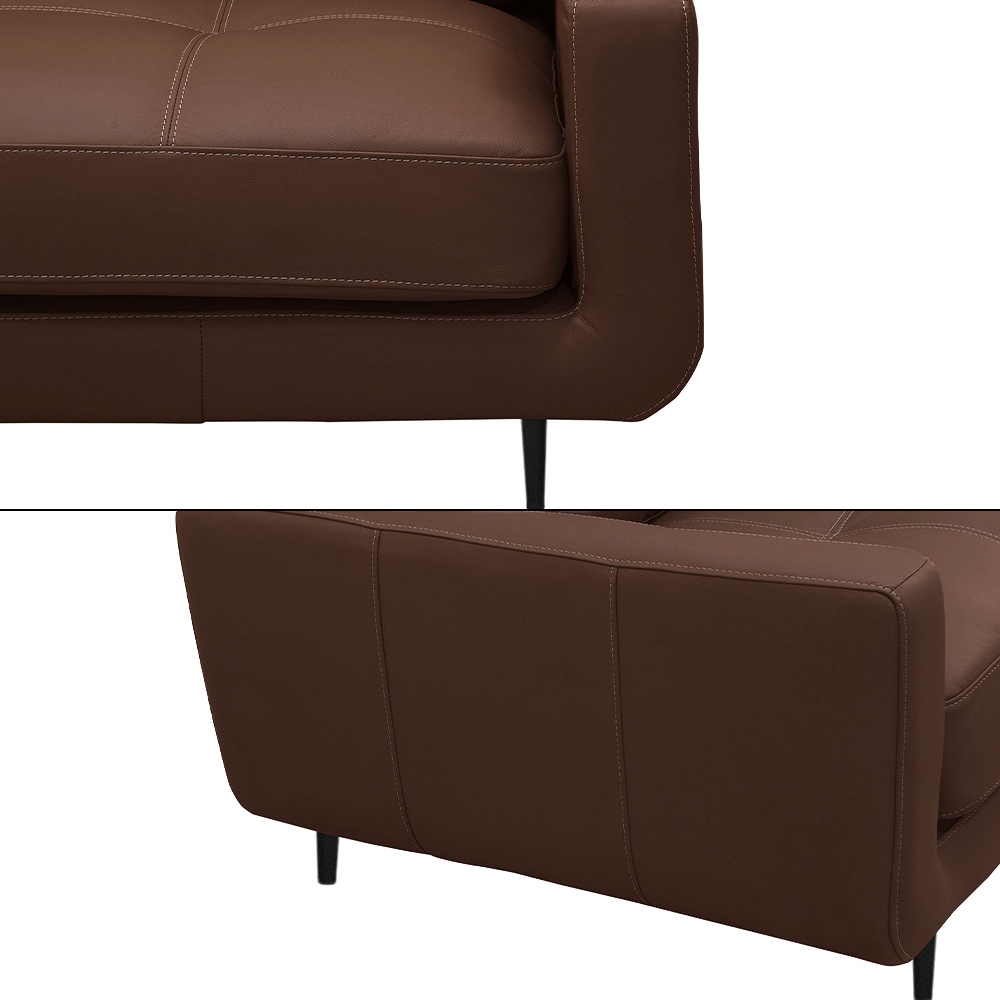 Sofá Decorativo Isaac 3 Lugares Sala de estar 240cm Pés em Aço Couro Marrom Chocolate G88 - Gran Belo